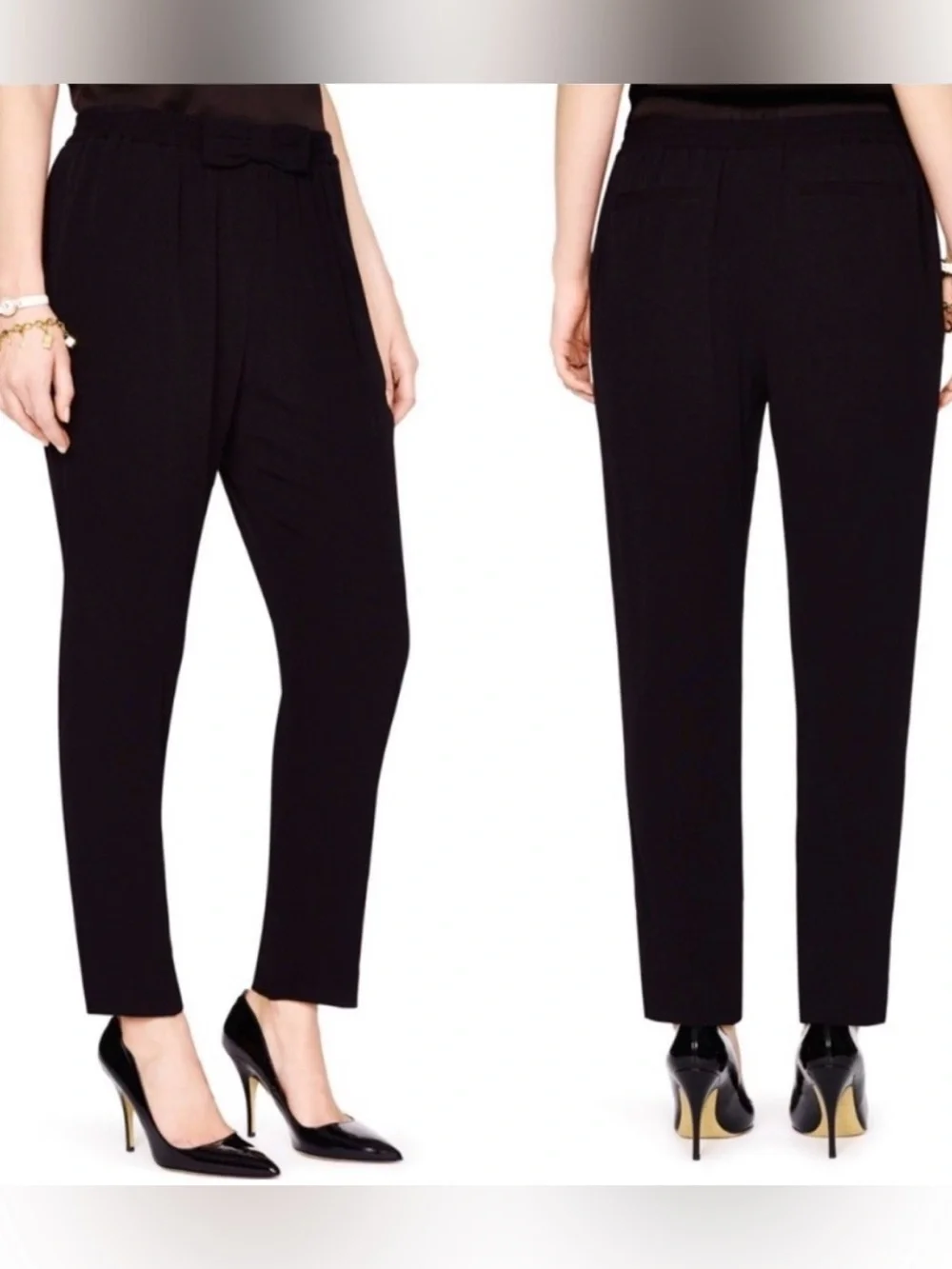 Kate Spade Ria Pant Black Bow Front Elastic Waist Viscose XL Classic Career